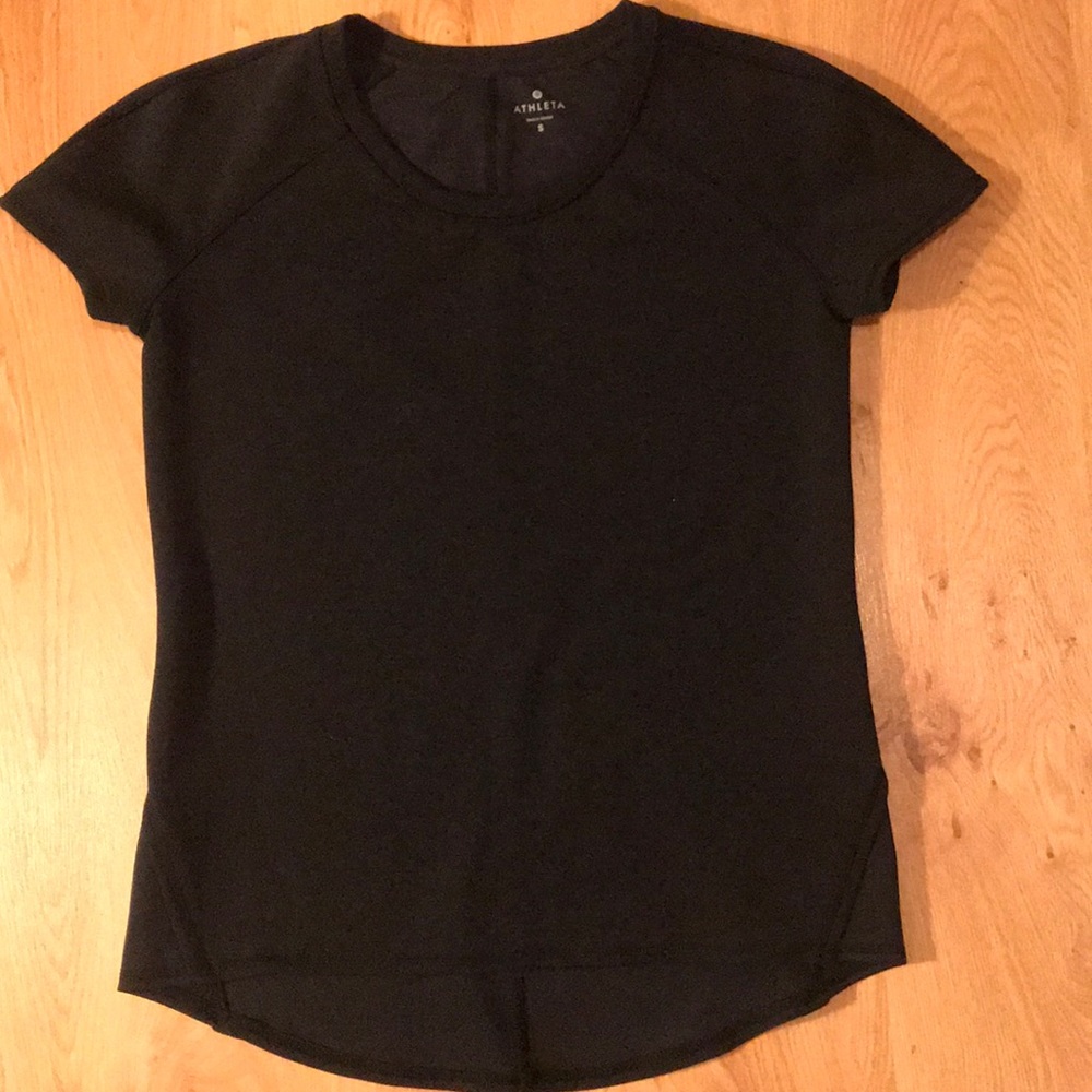 Black curved hem scuba knit top by Athleta